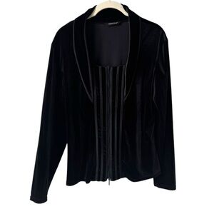 Samuel Dong Velvet Black Blazer Shawl Collar Long Sleeves Zip Front Women's M